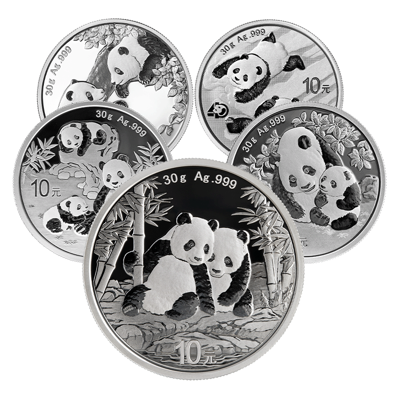 China Panda Silver Coin collection – .999 fine silver bullion coins issued by the People's Bank of China